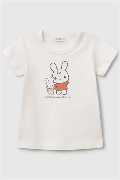 United Colors of Benetton Kız Bebek T shirt Ekru 3I9WA1062
