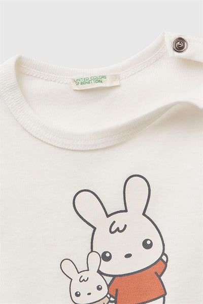 United Colors of Benetton Kız Bebek T shirt Ekru 3I9WA1062
