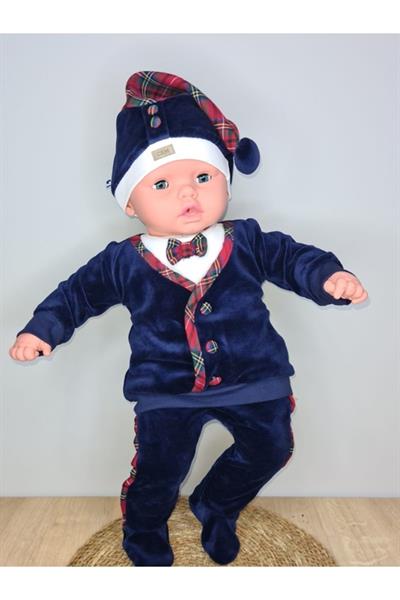 Yılbaşı Temalı Erkek Bebek-Çocuk 2Li Kadife Takım Ve Şapka