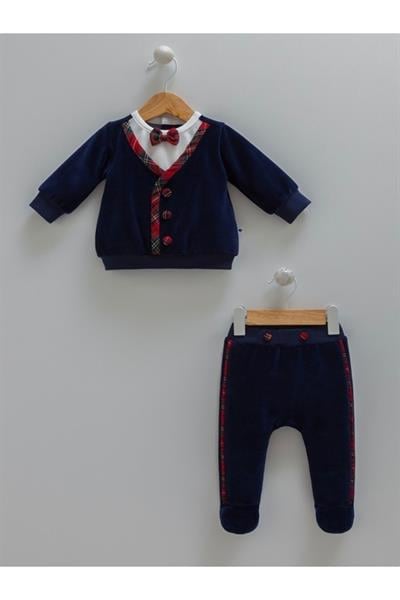 Yılbaşı Temalı Erkek Bebek-Çocuk 2Li Kadife Takım Ve Şapka