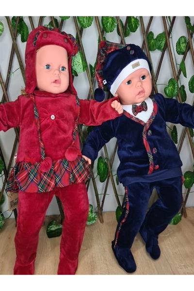 Yılbaşı Temalı Erkek Bebek-Çocuk 2Li Kadife Takım Ve Şapka