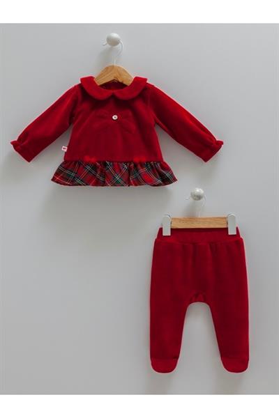 Yılbaşı Temalı Kız Bebek-Çocuk Kadife 2Li Takım Ve Şapka