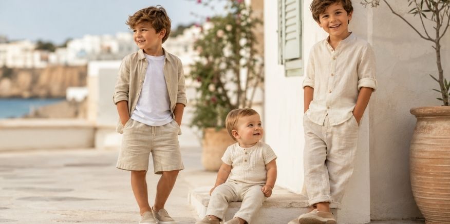 Küçük Beylerin Yaz Asaleti: İçinde Basic Tişörtüyle Erkek Çocuk ve Bebek Keten Takımları