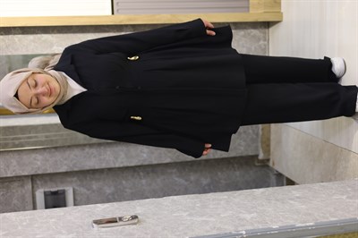 Belden Bağlamalı Gizli Düğmeli Pantolonlu Takım