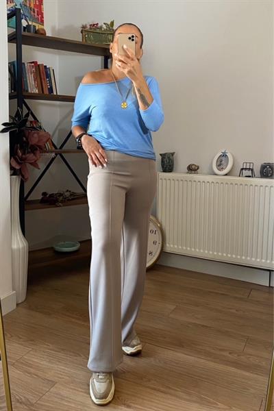 Modal Önden Dikişli Pamuk Pantolon Taş Rengi