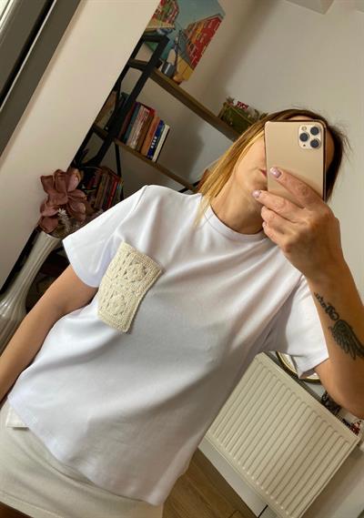 Orj Marka Motif Detaylı Pamuklu Bluz Beyaz