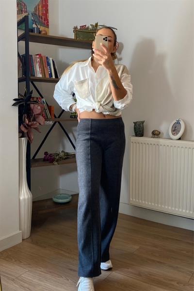 Orj Marka Selanik Kumaş Önden Dikişli Pantolon Füme