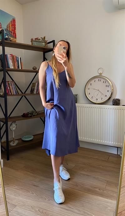 Orj Marka Tencel Kumaş İp Askılı Elbise Mor