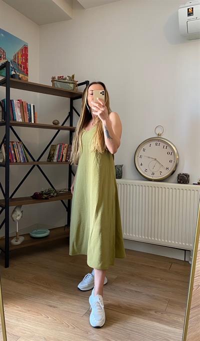 Orj Marka Tencel Kumaş İp Askılı Elbise Yeşil