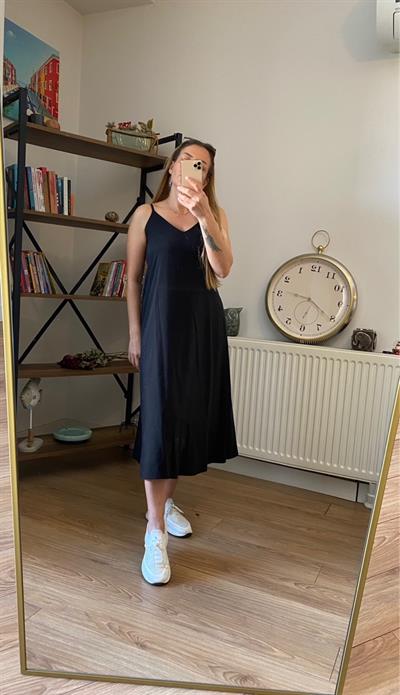 Orj Marka Tencel Kumaş İp Askılı Elbise Siyah