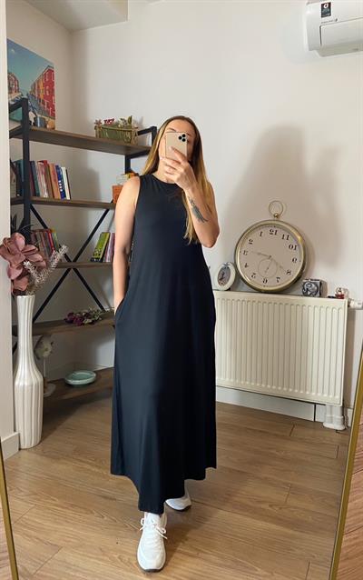 Orj Marka Yandan Cepli Pamuklu Elbise Siyah 