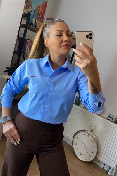 Pamuklu Kalp Detaylı Gömlek Mavi