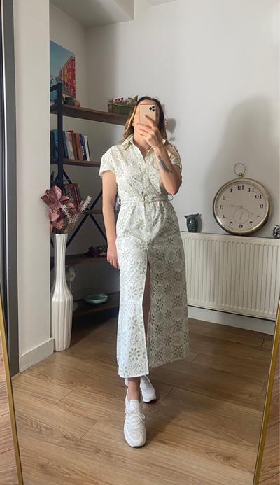 Yarım Kollu Orj Marka Pamuklu Elbise Beyaz