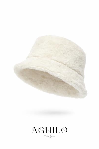Kadın Peluş Kova Şapka - Beyaz