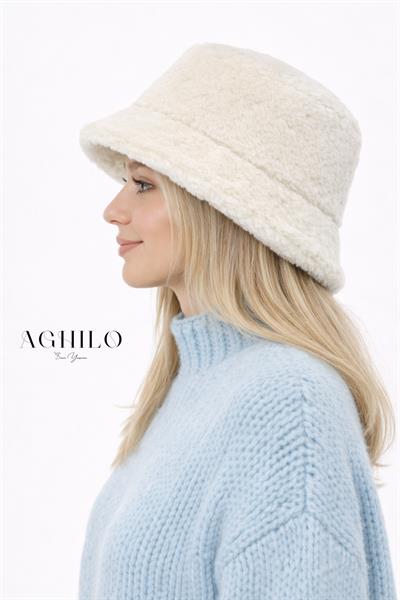 Kadın Peluş Kova Şapka - Beyaz