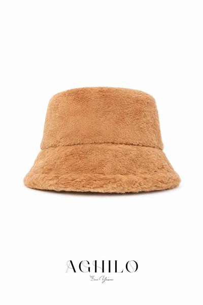Kadın Peluş Kova Şapka - Camel