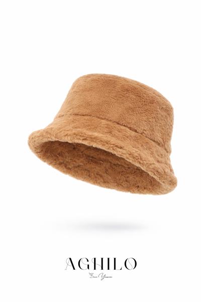 Kadın Peluş Kova Şapka - Camel