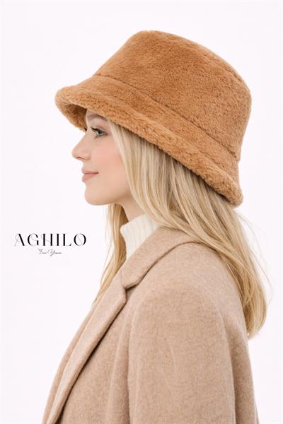 Kadın Peluş Kova Şapka - Camel