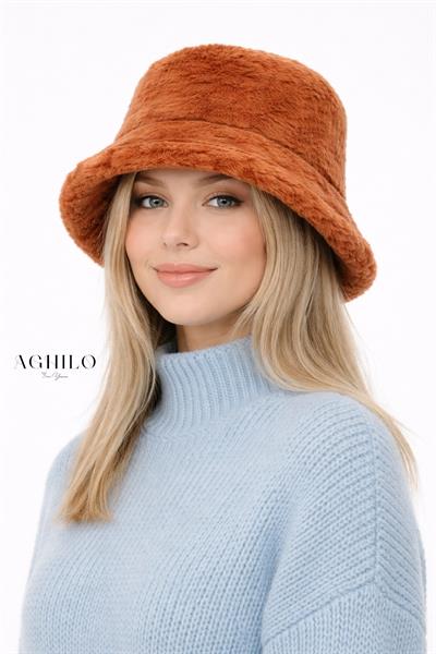 Kadın Peluş Kova Şapka - Kiremit