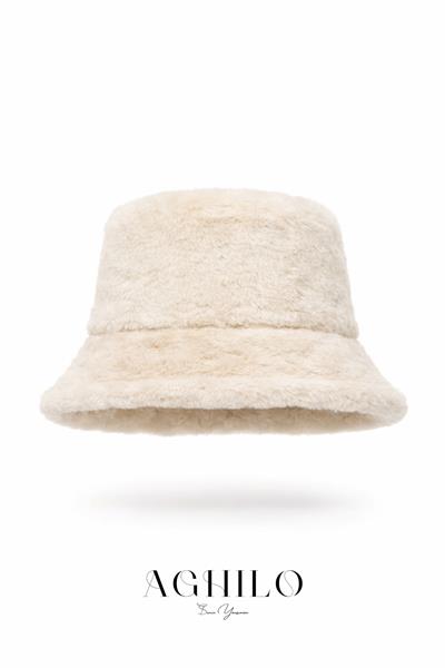 Kadın Peluş Kova Şapka - Krem