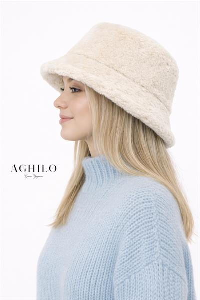 Kadın Peluş Kova Şapka - Krem