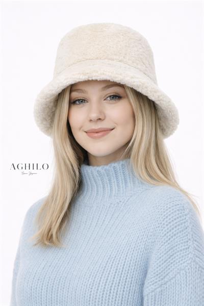 Kadın Peluş Kova Şapka - Krem