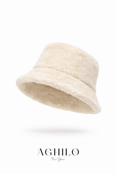 Kadın Peluş Kova Şapka - Krem