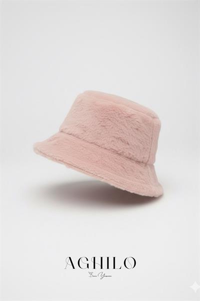 Kadın Peluş Kova Şapka - Pudra Pembe