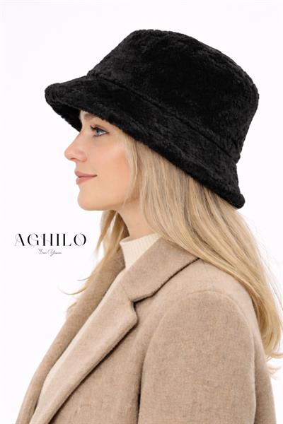 Kadın Peluş Kova Şapka - Siyah