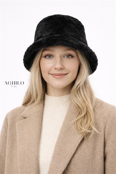 Kadın Peluş Kova Şapka - Siyah