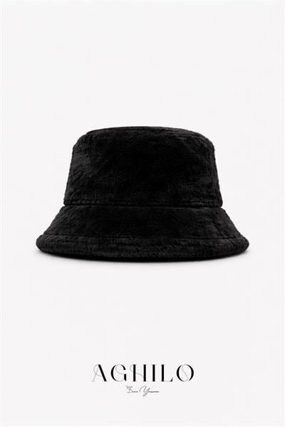 Kadın Peluş Kova Şapka - Siyah
