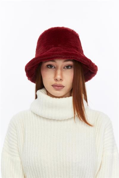 Kadın Peluş Şapka - Bordo