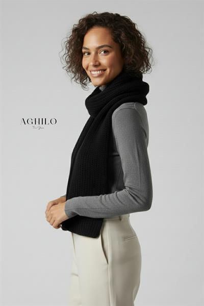 Kadın Selanik Örme Atkı - Siyah