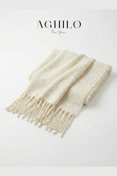 Şardonlu Sim Detaylı Atkı - Beyaz