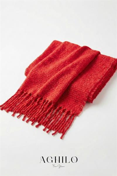 Şardonlu Sim Detaylı Atkı - Kırmızı