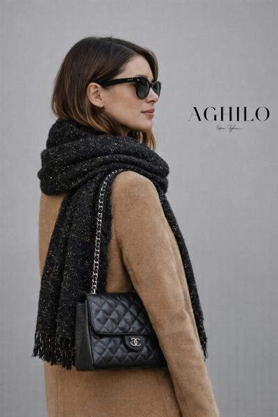 Şardonlu Sim Detaylı Atkı - Siyah