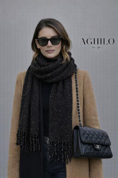 Şardonlu Sim Detaylı Atkı - Siyah