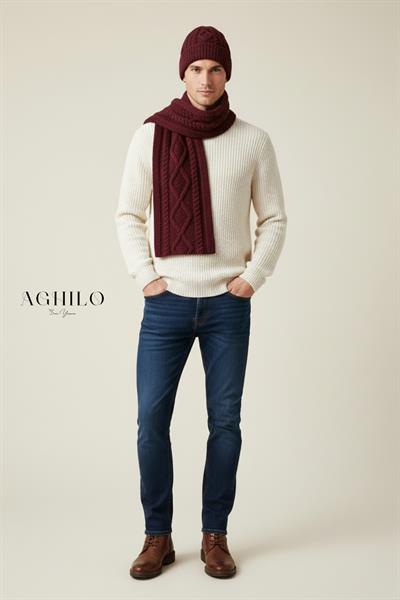 Unisex Desenli Atkı Bere Takımı - Bordo
