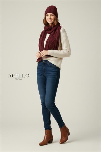Unisex Desenli Atkı Bere Takımı - Bordo