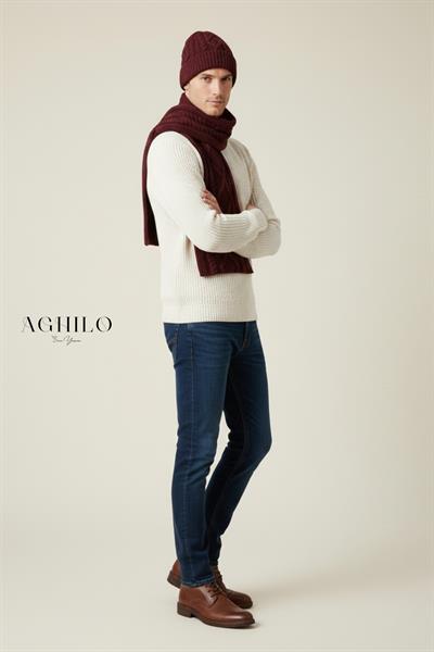 Unisex Desenli Atkı Bere Takımı - Bordo
