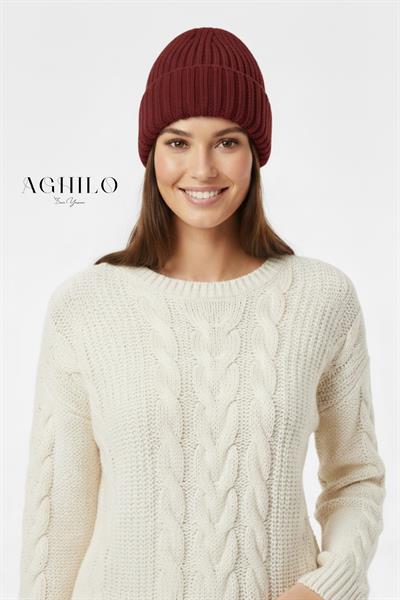 Unisex Selanik Örme Bere - Bordo