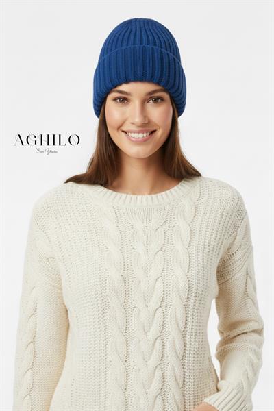 Unisex Selanik Örme Bere - Saks Mavi