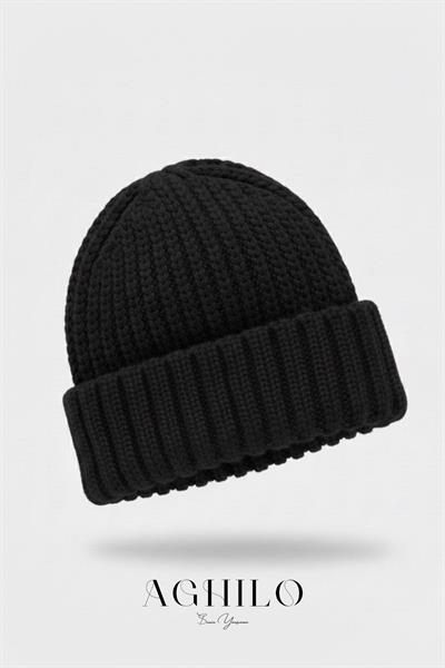 Unisex Selanik Örme Bere - Siyah