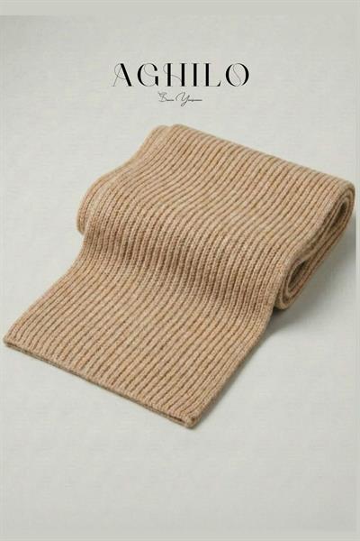 Unisex Yünlü Atkı & Bere Takımı - Bej