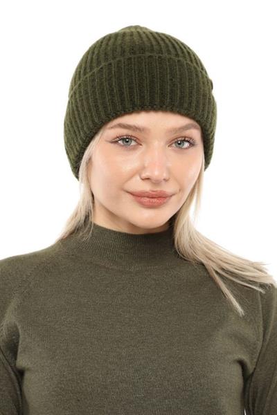 Yünlü Kışlık Unisex Fitilli Bere - Haki