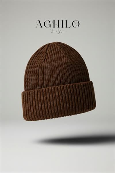 Yünlü Kışlık Unisex Fitilli Bere - Kahverengi