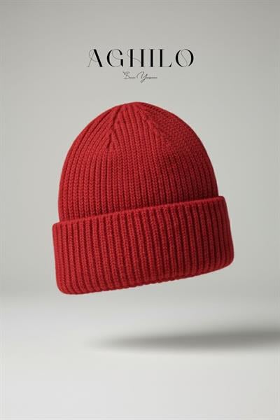 Yünlü Kışlık Unisex Fitilli Bere - Kırmızı