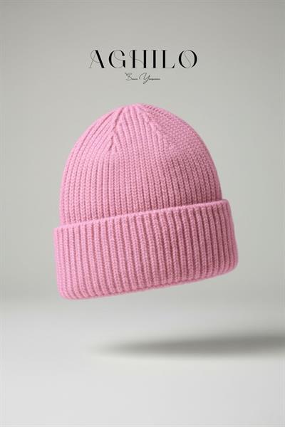 Yünlü Kışlık Unisex Fitilli Bere - Pudra Pembe
