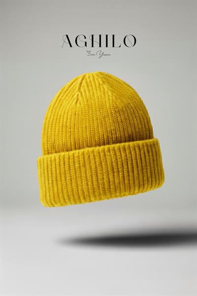 Yünlü Kışlık Unisex Fitilli Bere - Sarı