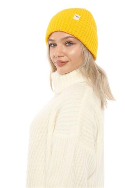 Yünlü Kışlık Unisex Fitilli Bere - Sarı